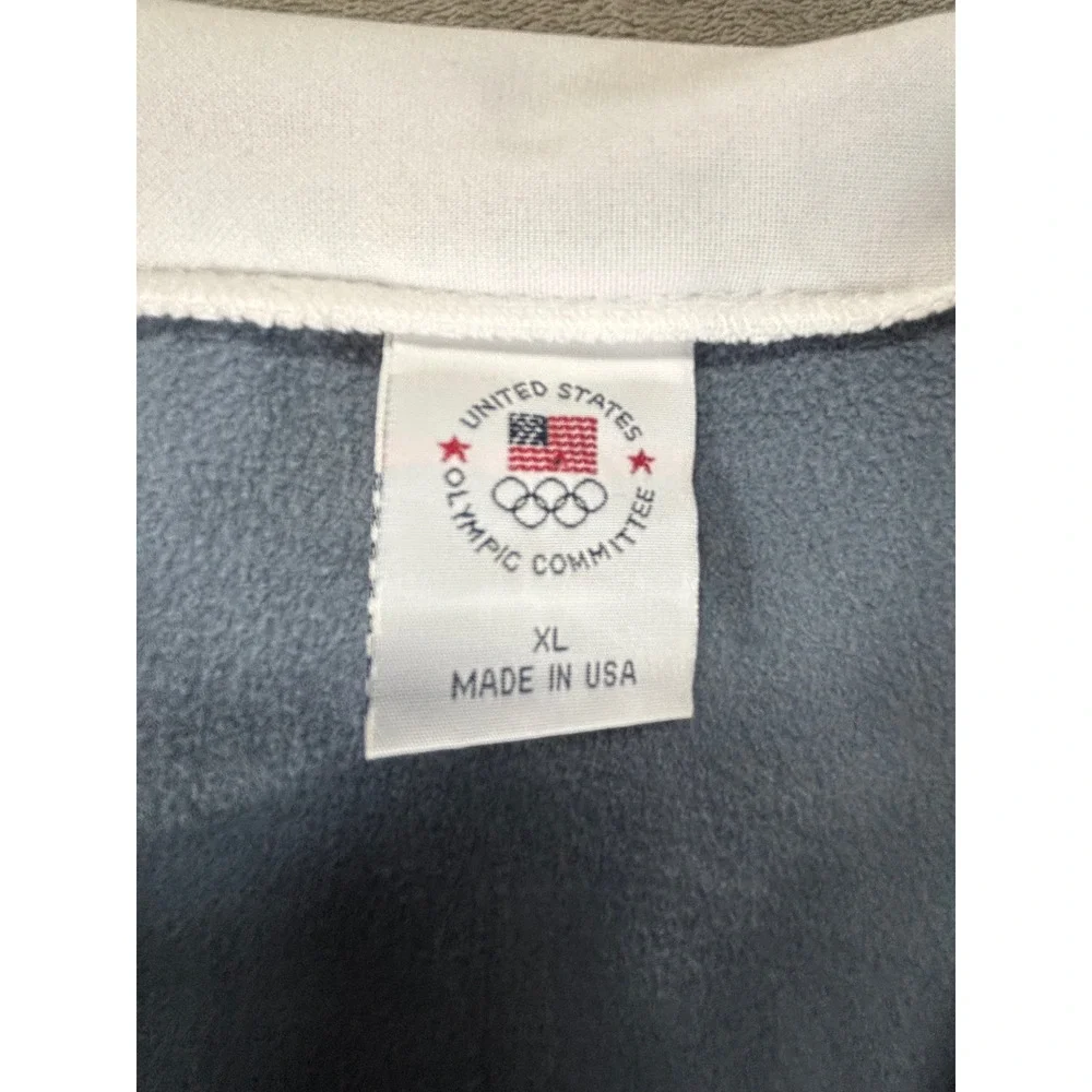 USA Olympic Committee Track Jacket Mens XL White Grey Good Fleece lined USA made